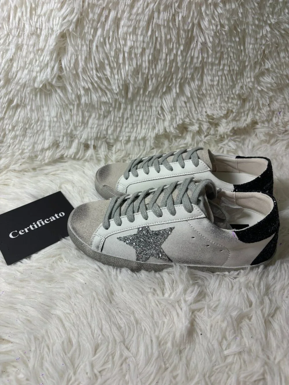 Golden Goose Super-Star Glitter Star Sneakers Women Distressed Leather Shoes